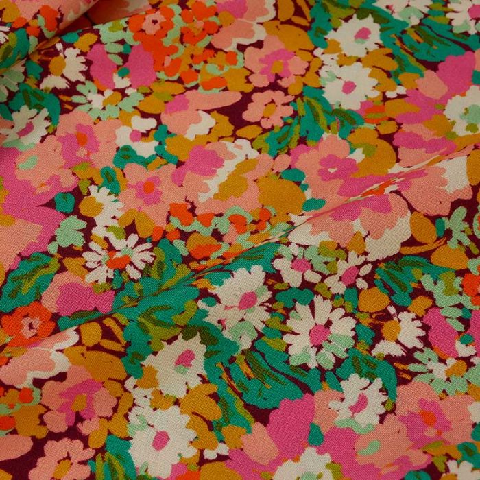 Tissu viscose oeko-tex fleurs vintage - rose x 10 cm