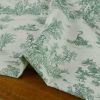 Tissu popeline coton toile de jouy vert - écru x 10 cm