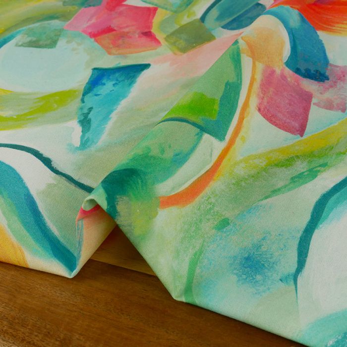 Tissu bachette coton peinture abstraite - pastel x 10 cm