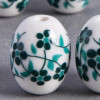 Perle en céramique Fleurie ovale Vert / Bleu foncé 18mm x1