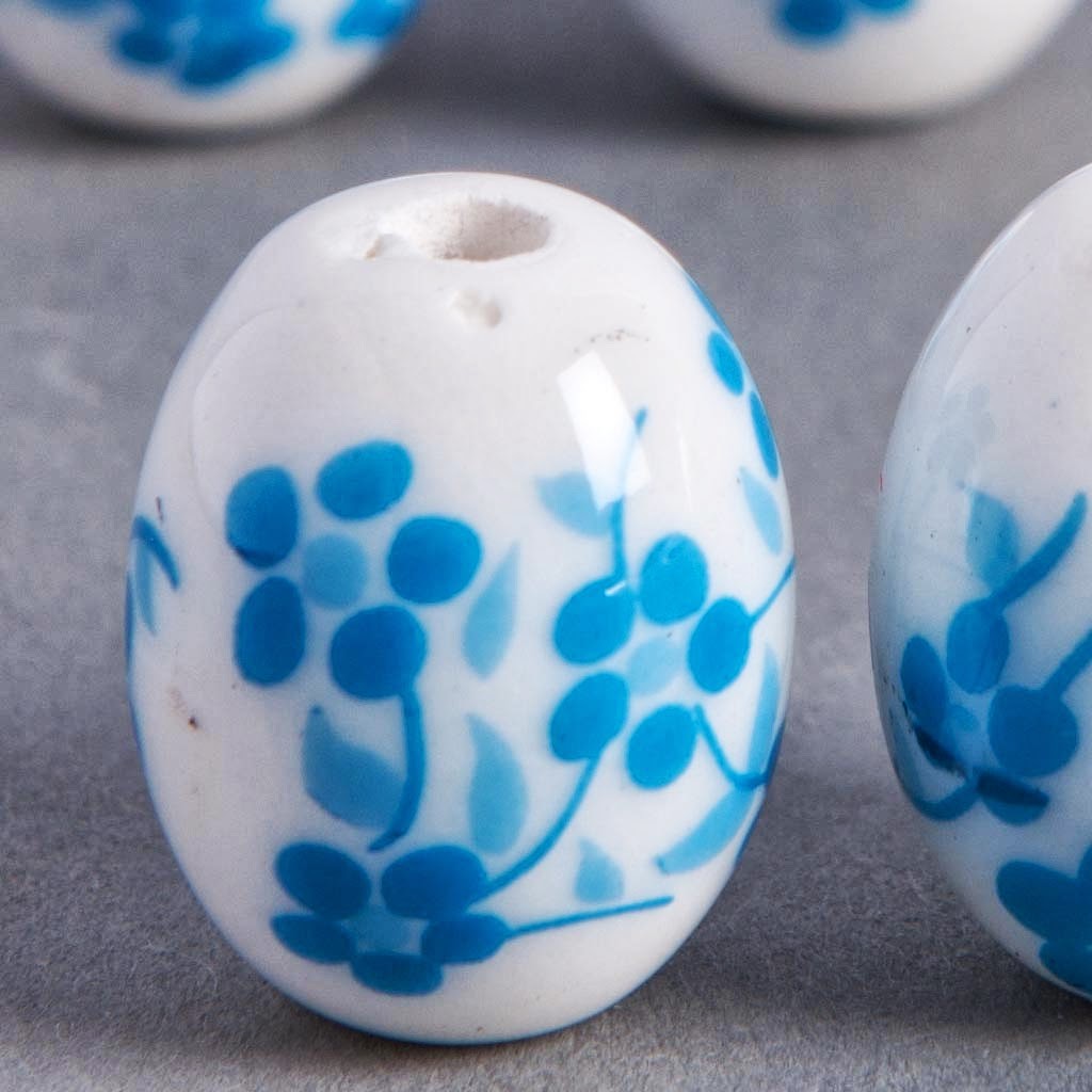 Lot De 5 Perles Carrées En Céramique Porcelaine 16-18mm Bleu Turquoise Tacheté - Référence 874114