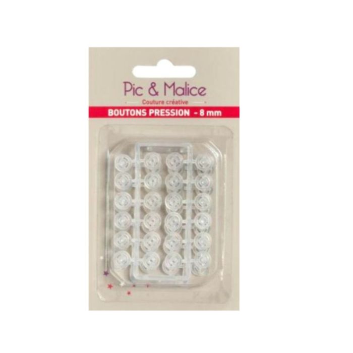 Boutons pression plastique transparent 8 mm - Pic et Malice