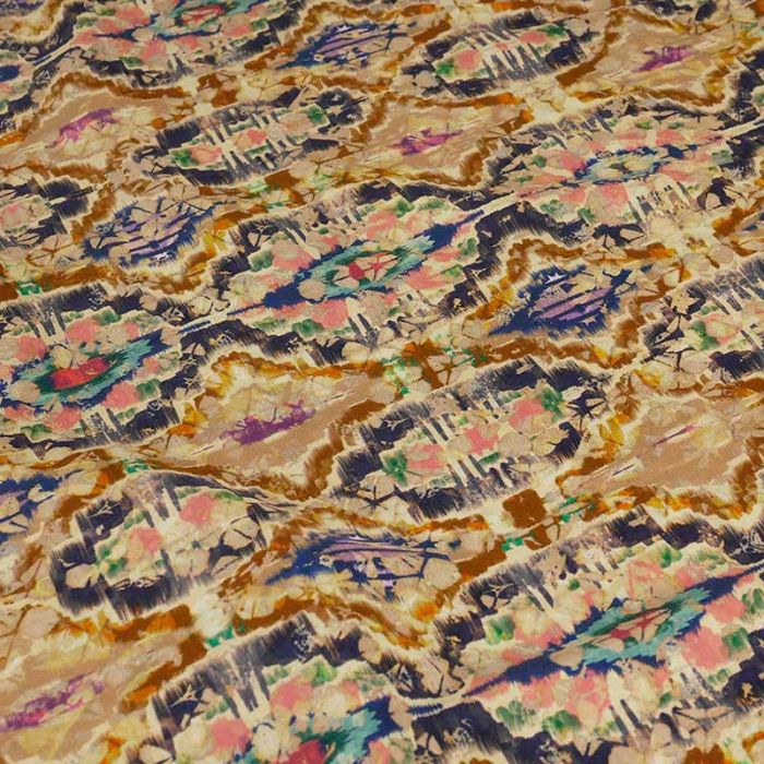 Tissu viscose motif oriental - jaune ocre x 10 cm