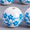 Perle en céramique Fleurie ronde Bleu turquoise 10mm x1