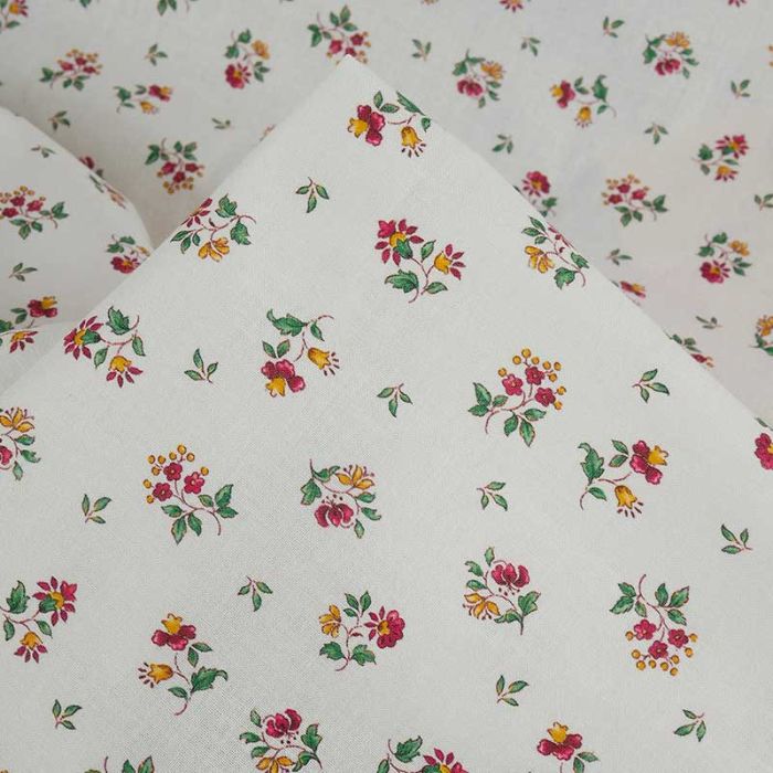 Tissu cretonne minis fleurs - blanc cassé x 10 cm