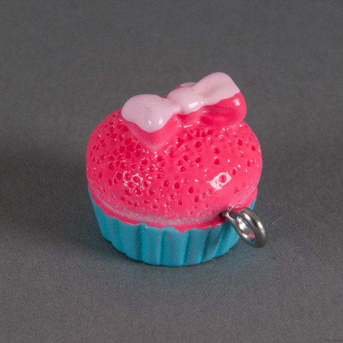 Breloque cupcake noeud chic - rose x1