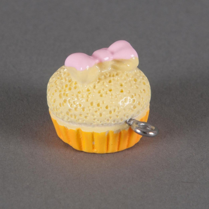Breloque cupcake noeud chic - jaune x1