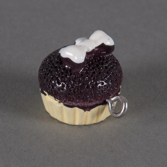 Breloque cupcake noeud chic - noir x1