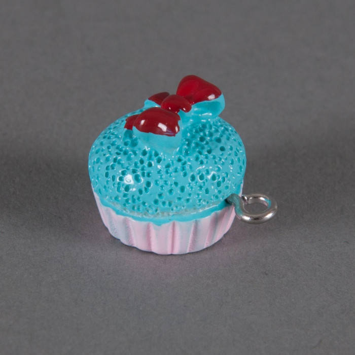 Breloque cupcake noeud chic - bleu x1