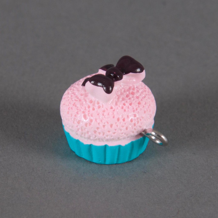 Breloque cupcake noeud chic - rose clair x1