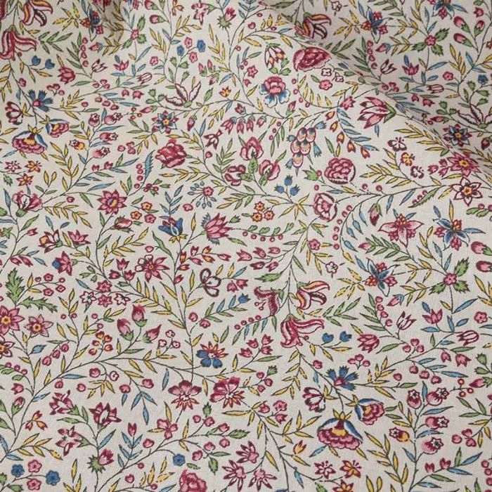 Tissu cretonne coton fleurs indiennes - écru x 10 cm