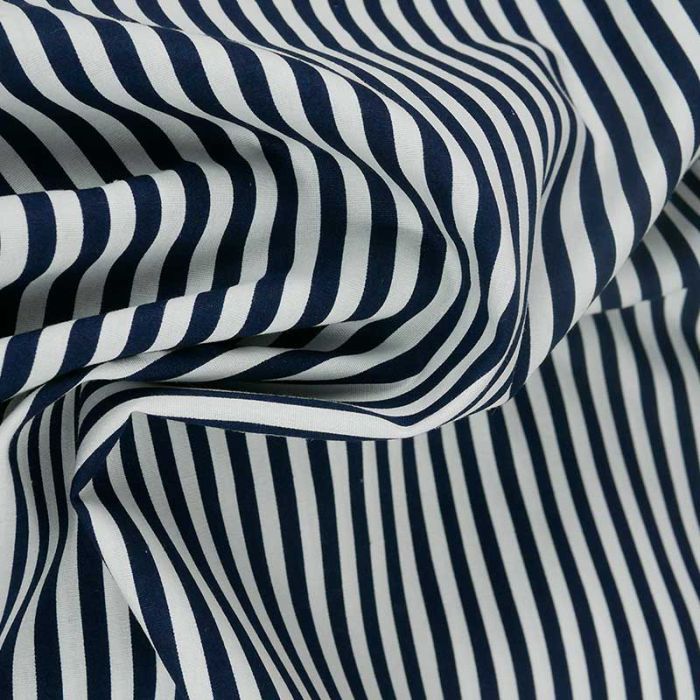 Tissu popeline de coton à rayures - marine x 10 cm