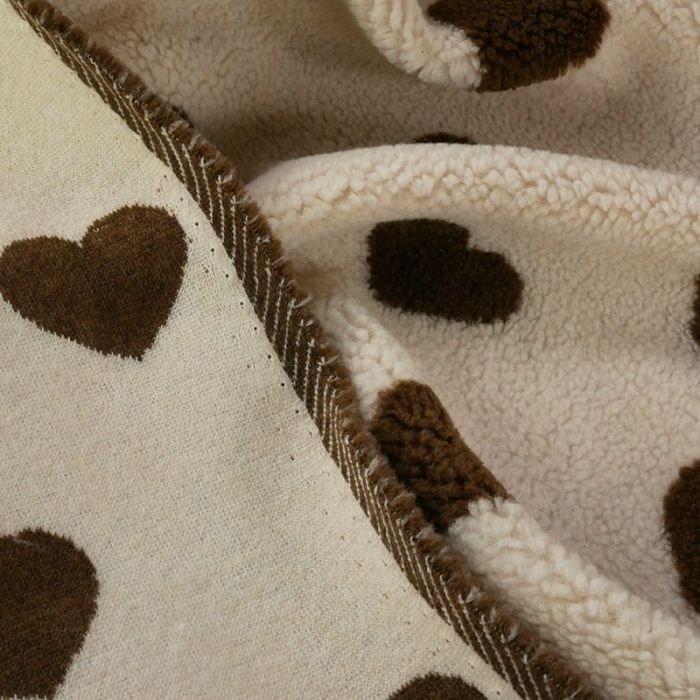 Tissu fausse fourrure Teddy mouton coeur - marron x 10 cm