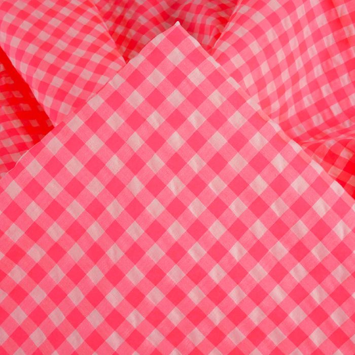 Tissu seersucker petits carreaux fluo - rose x 10 cm