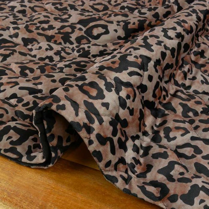 Tissu matelassé doudoune léopard - marron x 10 cm