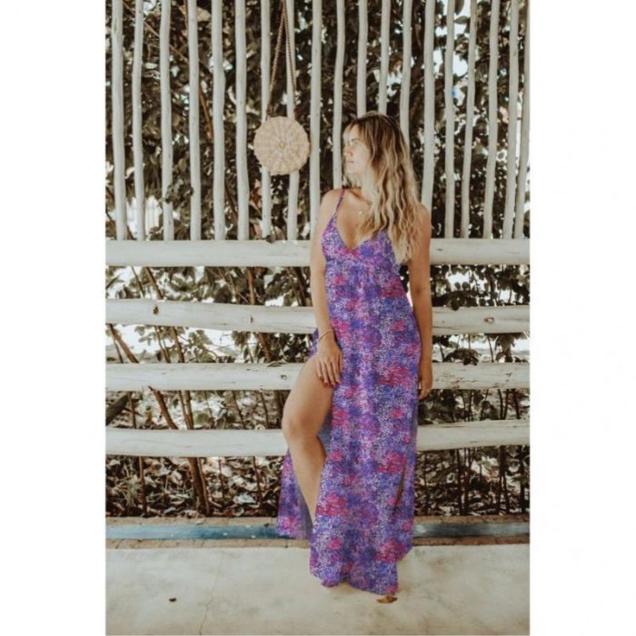 Tissu voile coton fleurs cosmos - violet x 10 cm