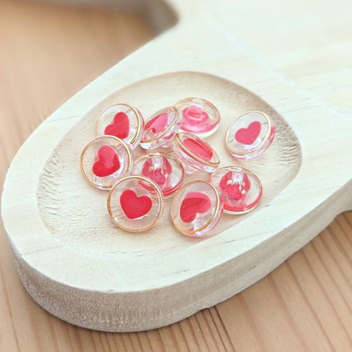 Bouton transparent coeur rouge 11 mm x 1