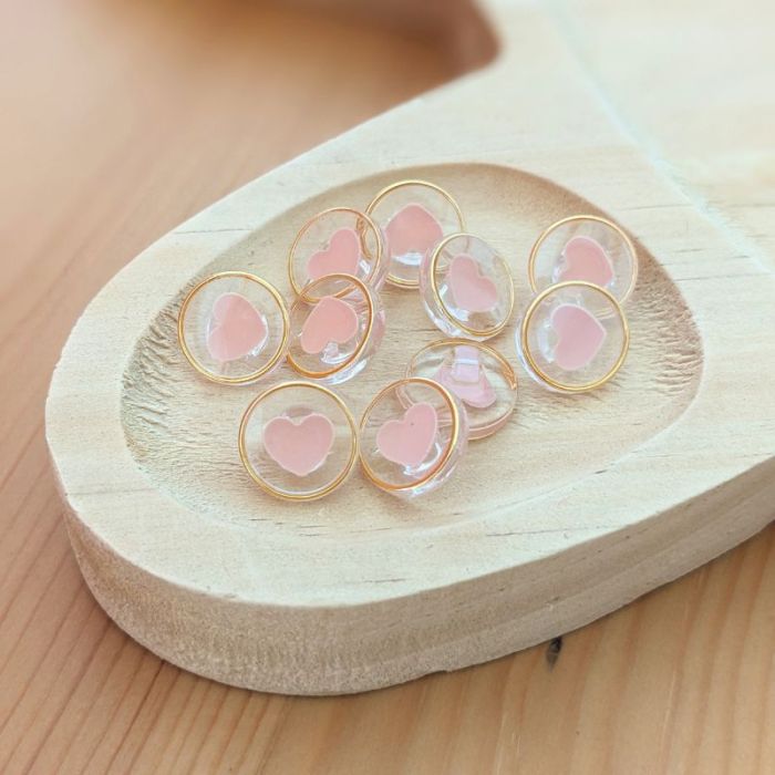 Bouton transparent coeur rose poudre 11 mm x 1