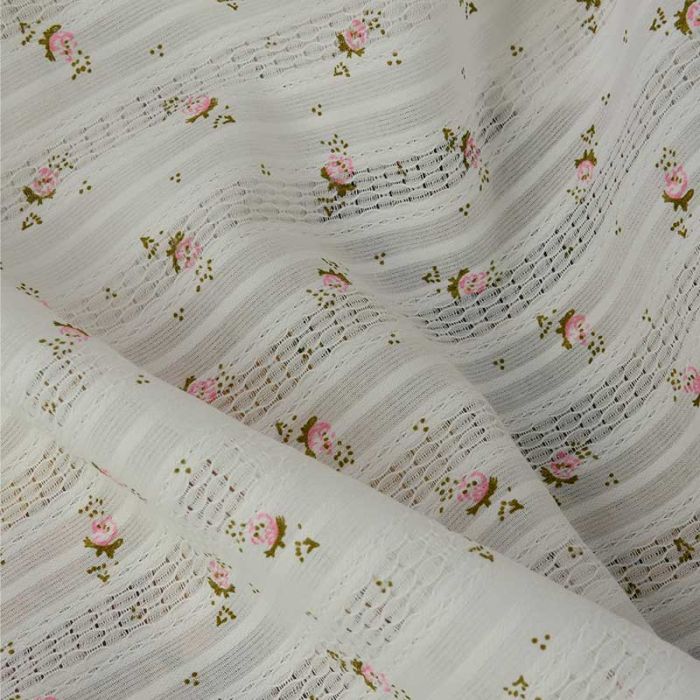 Tissu voile coton dentelle fleurs - blanc x 10 cm