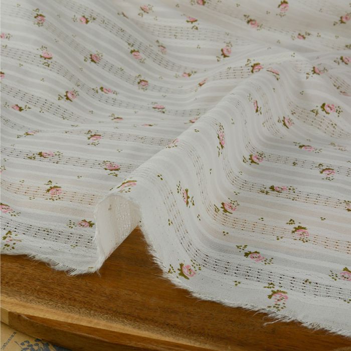 Tissu voile coton dentelle fleurs - blanc x 10 cm