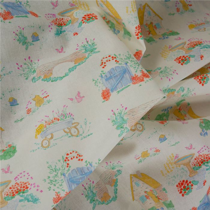 Tissu popeline coton jardins d'enfant - multicolore x 10 cm