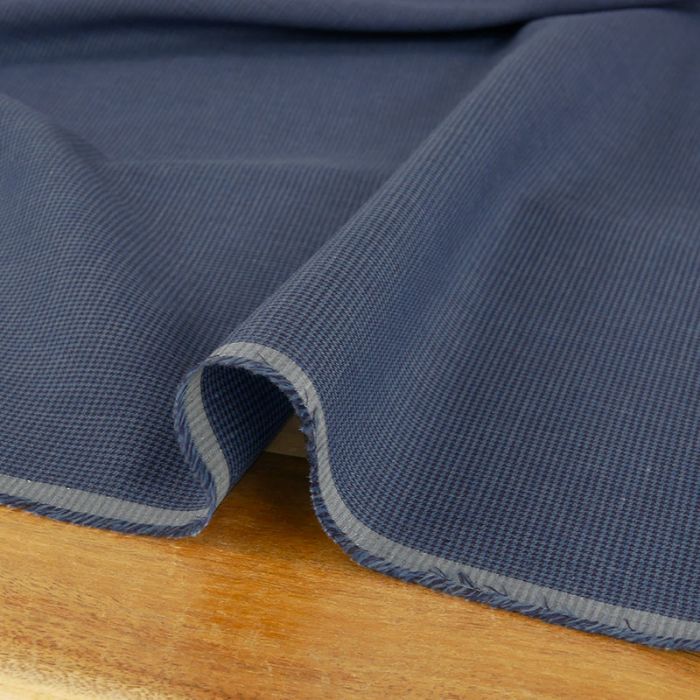 Tissu voile coton pied de poule haute couture - bleu denim x 10 cm