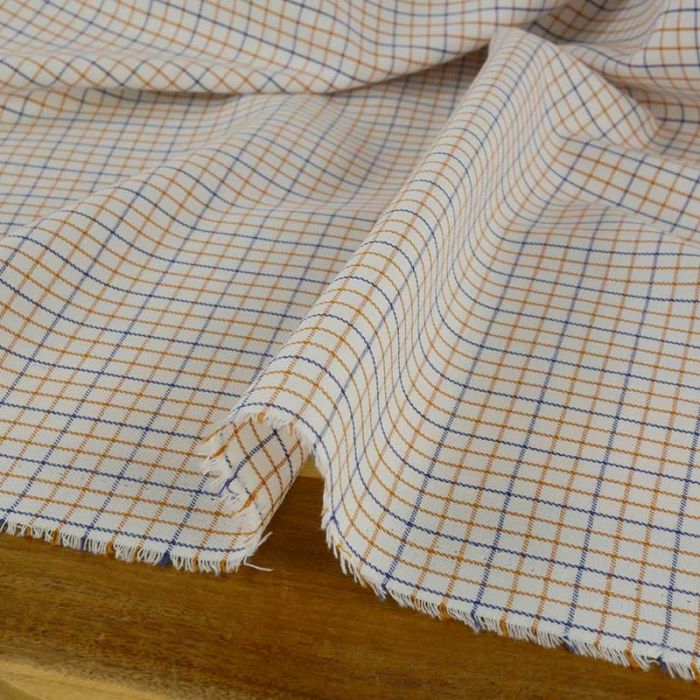 Tissu sergé coton carreaux haute couture - écru x 10 cm