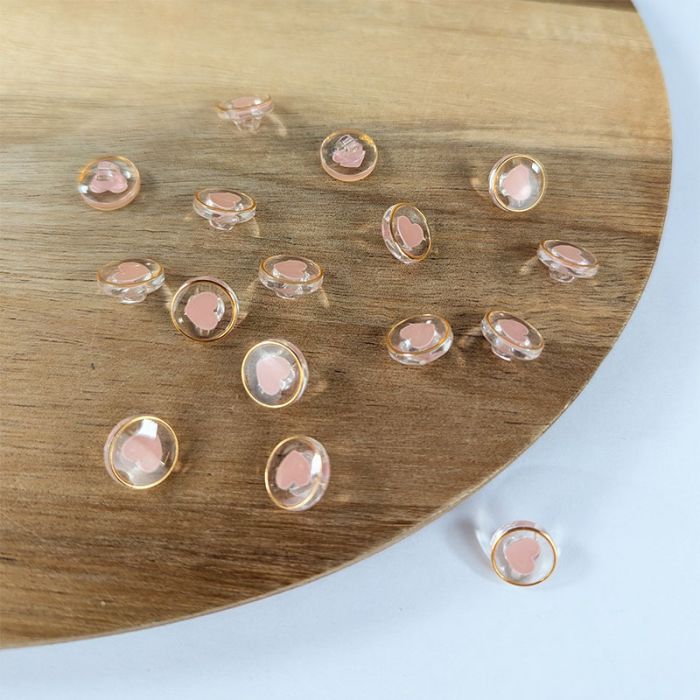 Bouton transparent coeur rose poudre 11 mm x 1