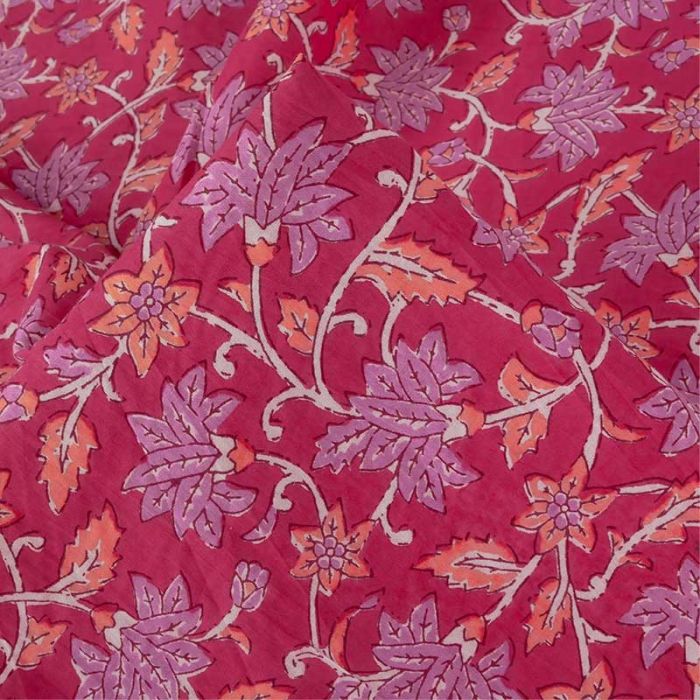 Tissu voile fleurs indiennes - rose fuchsia x 10 cm