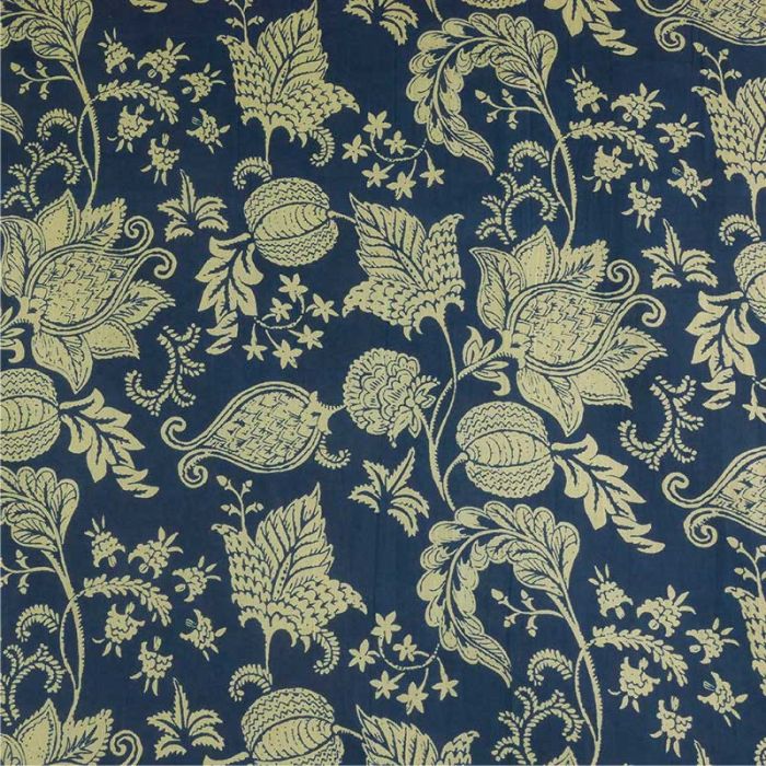 Tissu voile fleurs indiennes - bleu marine x 10 cm