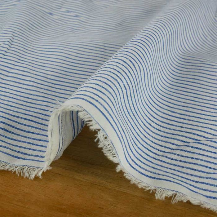 Tissu lin coton rayures - bleu x 10 cm
