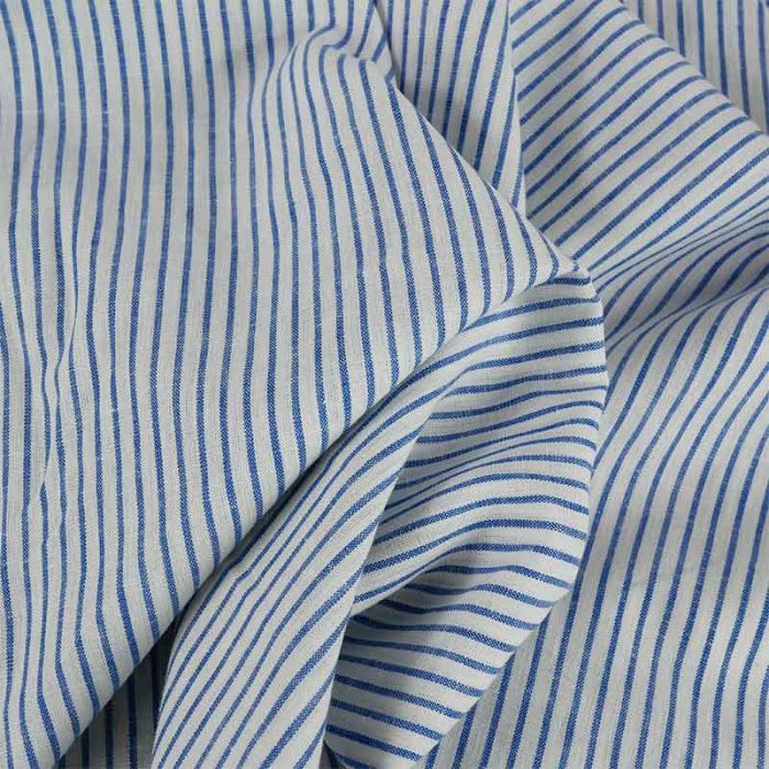Tissu lin coton rayures - bleu x 10 cm