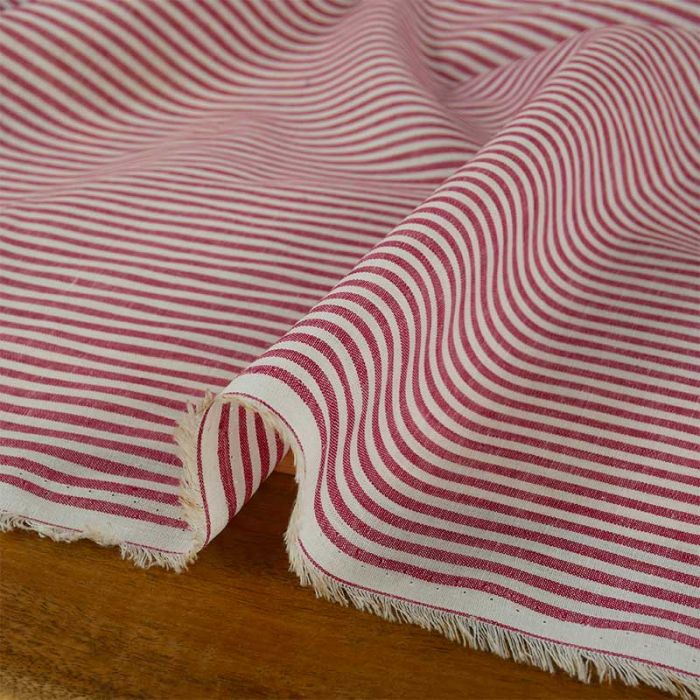 Tissu lin coton rayures - rouge x 10 cm