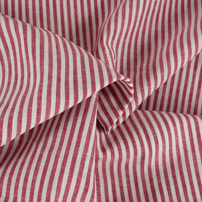 Tissu lin coton rayures - rouge x 10 cm