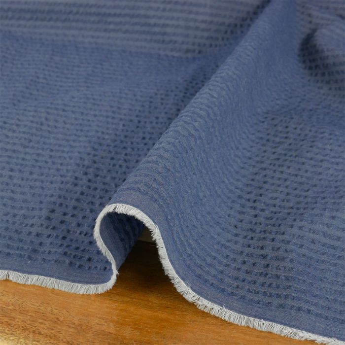 Tissu seersucker coton denim - France Duval Stalla x 10 cm