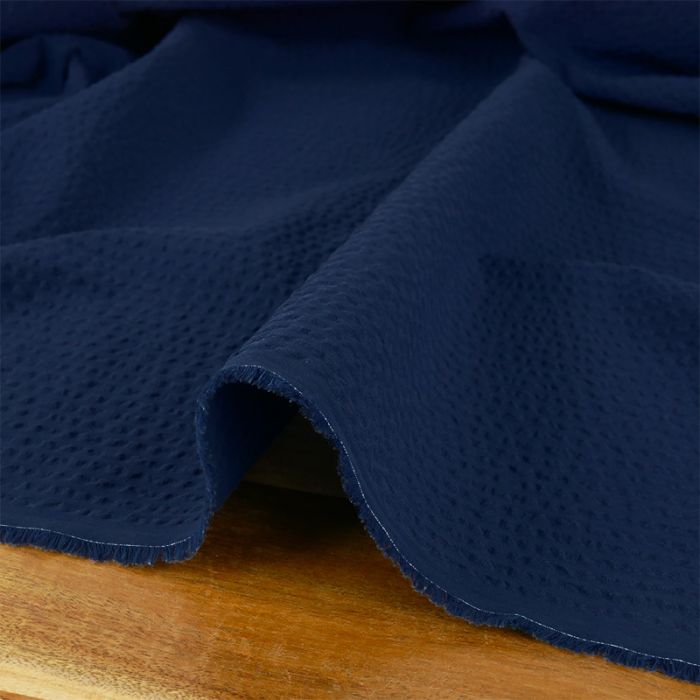 Tissu seersucker coton bleu indigo - France Duval Stalla x 10 cm