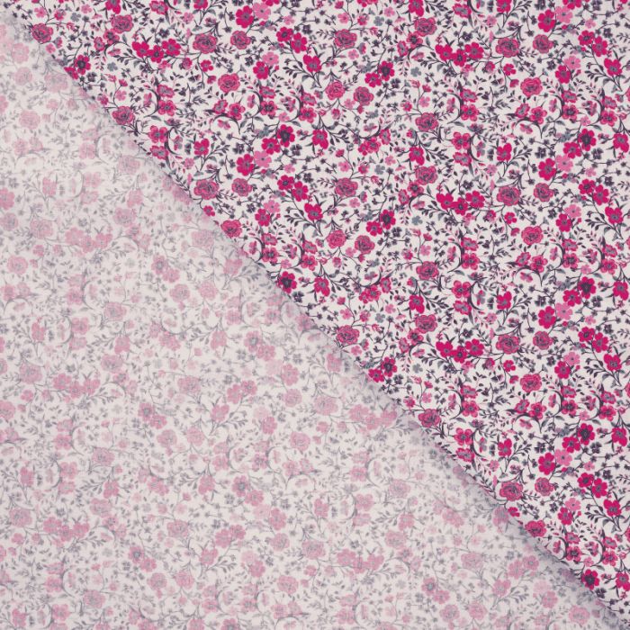 Tissu batiste coton fleurs anglaises - rose fuchsia x 10 cm