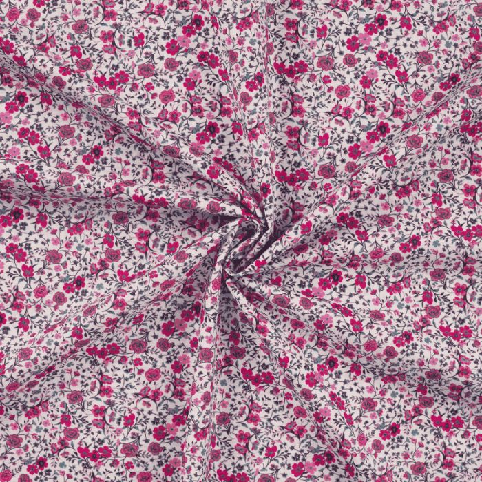 Tissu batiste coton fleurs anglaises - rose fuchsia x 10 cm