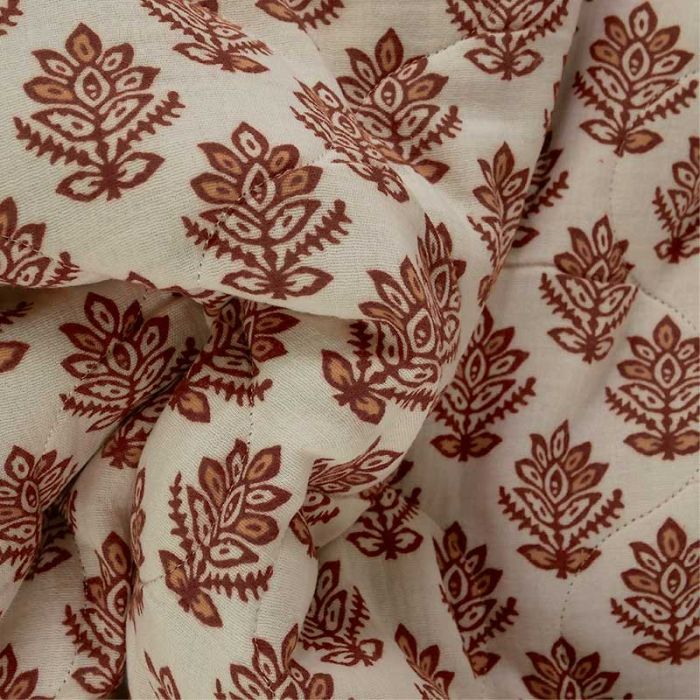 Tissu double gaze matelassée réversible fleurs persanes - écru x 10 cm