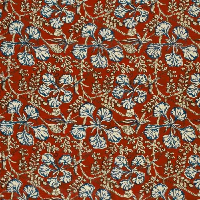 Tissu voile fleurs indiennes - rouge x 10 cm