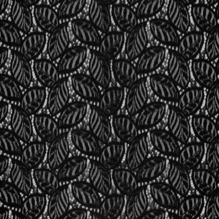 Tissu dentelle velours chenille feuillage - noir x 10 cm