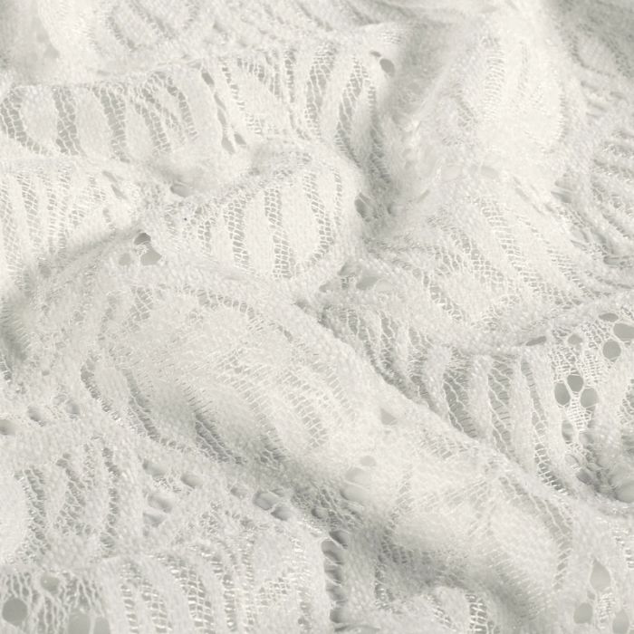 Tissu dentelle velours chenille feuillage - écru x 10 cm