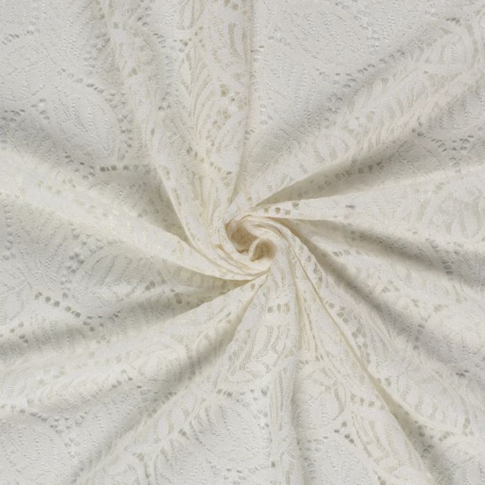 Tissu dentelle velours chenille feuillage - écru x 10 cm