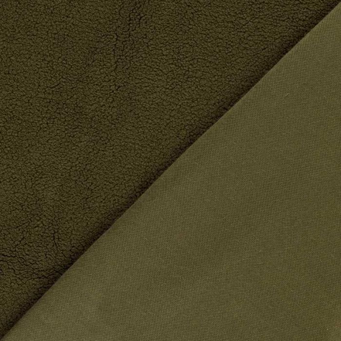 Tissu fausse fourrure Teddy mouton - kaki x 10 cm