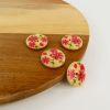 Bouton en bois à motif fleuri 25 mm - Grandes Fleurs Oranges