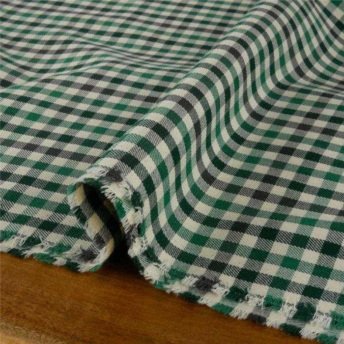 Tissu sergé coton carreaux haute couture - vert x 10 cm