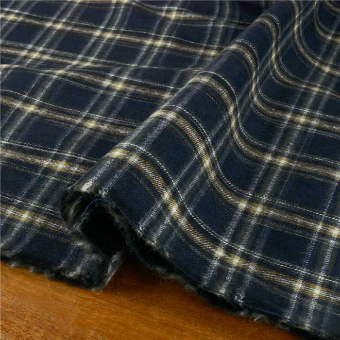 Tissu flanelle coton tartan haute couture - bleu foncé x 10 cm