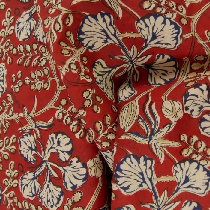 Tissu voile fleurs indiennes - rouge x 10 cm