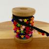 Galon pompons 6 mm multicolore - Noir x 10 cm