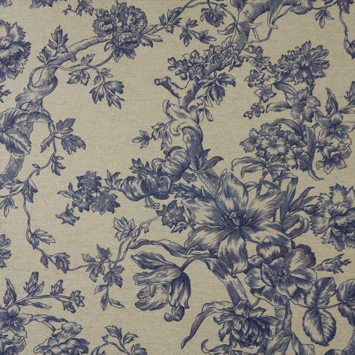 Tissu demi-natté toile de jouy fleurs - beige x 10 cm